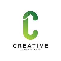Abstract initial letter C and leaf logo design. Premium vector