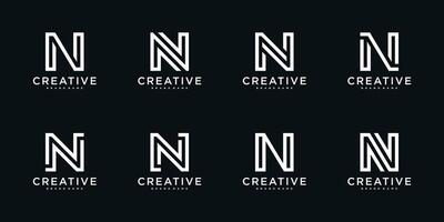 Set of initial letter N logo design with line art style. Premium vector