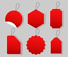 Set of Red Hanging Tags in Various Shapes for Product Labeling and Promotions vector