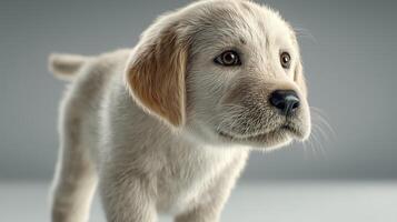 Cute puppy with soft fur and inquisitive expression. photo