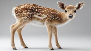 Adorable fawn standing gracefully against a neutral background. photo