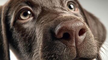Close-up of a dog's face with expressive eyes and textured fur. photo