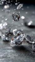 Shimmering diamonds scattered on a textured surface. photo