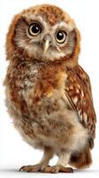 Cute owl with fluffy feathers and large expressive eyes. photo