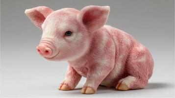 A realistic pig figurine with textured details on a neutral background. photo