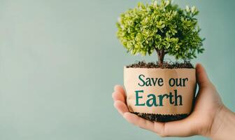 seedling in eco-friendly paper container, symbolizing green growth, environmental care, sustainability commitment photo