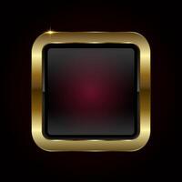 A 3Ds glossy red rectangle button . A rectangle shape button for luxury element of web UI design. A premium button with gold stoked on dark red background vector
