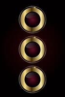 Set of three polished combination of black, gold, and dark red tones, enhanced by a subtle starburst, evokes ultimate prestige , illustration button design vector