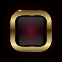 luxury button features a bold, square shape with rounded edges, framed by a glossy, gold metallic finish. with red glossy button with gold ring frame illustration vector