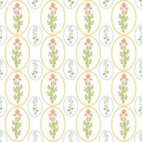 Seamless pattern with small wild flowers in round frames vector