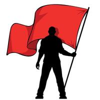 protesting man silhouette with red flag vector
