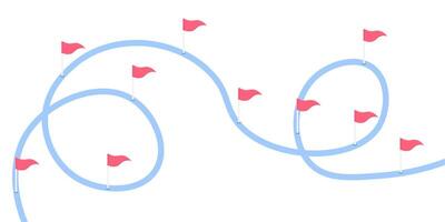 Curvy road marked by red flags guiding through winding paths vector