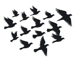 Silhouette of a Flock of Doves Forming a Heart Shape in Flight vector
