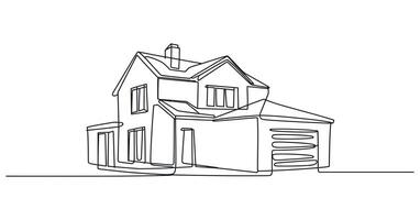 Single Line Drawing of a Modern Suburban House with Garage vector