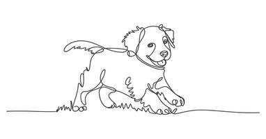 Continuous Line Drawing of a Happy Golden Retriever Puppy Running in the Grass vector
