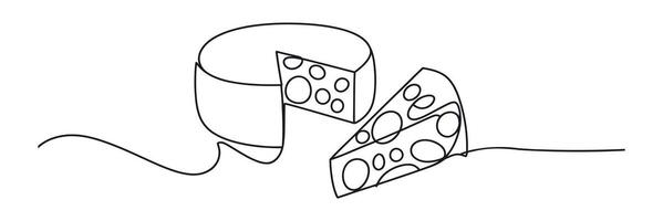 Continuous Line Drawing of a Wheel of Cheese with a Slice vector