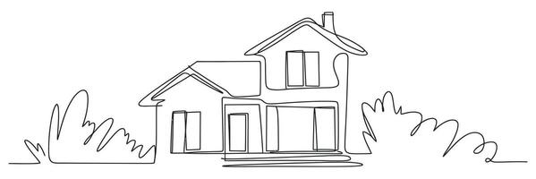 Single Line Drawing of a Two Story House with Bushes vector