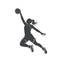 Dynamic Silhouette of a Female Basketball Player Making a Powerful Jump Shot vector