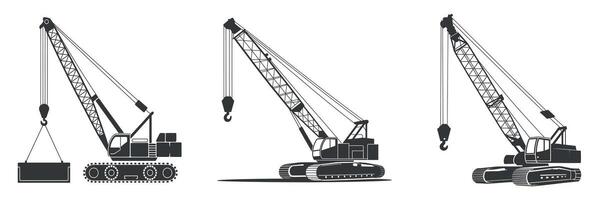 Three Different Types of Crawler Cranes Lifting Heavy Objects Illustration vector