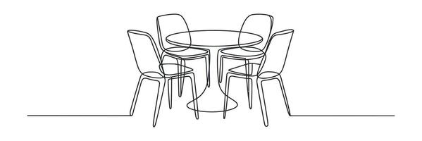 Simple Line Drawing of a Round Table and Four Chairs vector