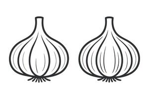 Two Line Art Drawings of Garlic Bulbs Isolated on White Background vector