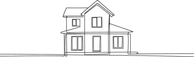 Single Line Drawing of a Two Story House with Gable Roof vector