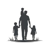 Silhouette of a Father Walking with Three Children in a Park Setting vector