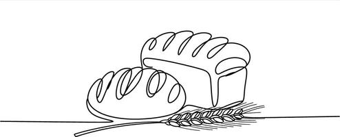 Single Line Drawing of Bread Loaf and Round Bread with Wheat vector