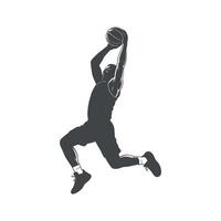 Dynamic Silhouette of a Basketball Player Executing a Powerful Dunk Shot vector