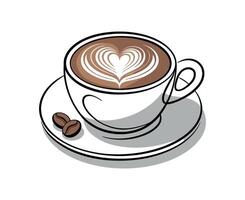 Aromatic Latte Coffee Cup with Heart Design and Coffee Beans on Saucer vector