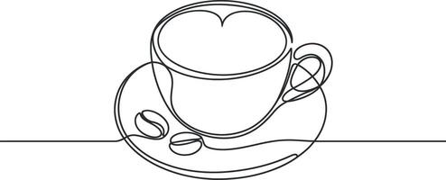Single Line Drawing of a Coffee Cup with Beans on a Saucer Minimalist Coffee Illustration vector