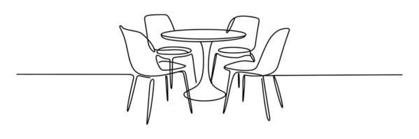 Continuous Line Drawing of a Round Table with Four Modern Chairs in a Minimalist Style vector