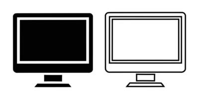 Simple black and white computer monitor icons, perfect for web design or presentations. vector