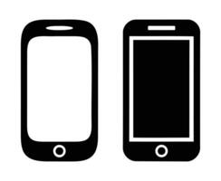 Simple black smartphone icons, one with a blank screen and one with a filled screen, perfect for app interfaces or mobile device illustrations. vector