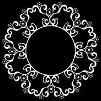 Round white frame on a black background framed with a beautiful pattern with flowers vector