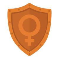 Cartoon shield with Venus symbol, representing strength, protection, unity and feminine resilience. vector
