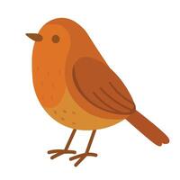 Cute autumn bird in warm colors with simple rounded shapes in flat cartoon doodle style. vector