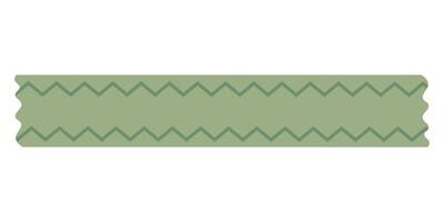 Green washi tape with zigzag pattern in minimal cartoon style. Flat illustration for decor. vector