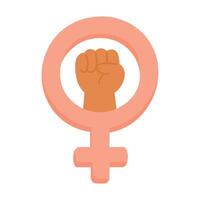 Flat cartoon Venus symbol with raised fist inside, strong and empowering design for womens rights. vector