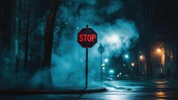Foggy Stop Sign in Darkness photo
