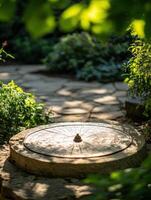 Sunbeams on Stone Sundial Over Time photo