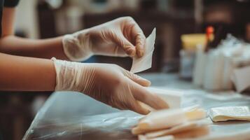 Preparing Dressings with Gloves photo