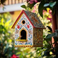 Lively Bird Abode with Patterned Art photo