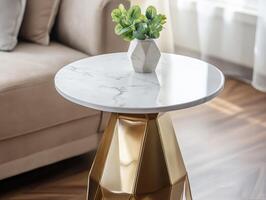 Luxury Geometric Side Table Design Using Marble And Metal photo