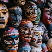 Energetic Display of Painted Tribal Masks photo