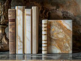 Luxury Striped Marble Bookends Shown In Library Scene photo