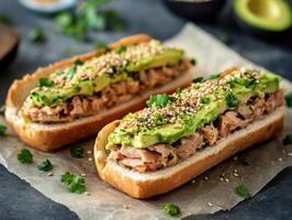 Flavorful Tuna Sandwich Enhanced with Avocado Spread photo