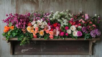 Blooms on a Classic Wooden Display photo
