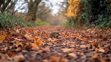 Hedgehog Following a Woodland Track photo