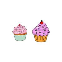 Illustration of Two Cute Cartoon Cupcakes with Pink Frosting and Sprinkles vector
